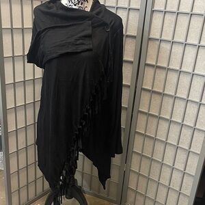 Black Asymmetric Fringe Poncho